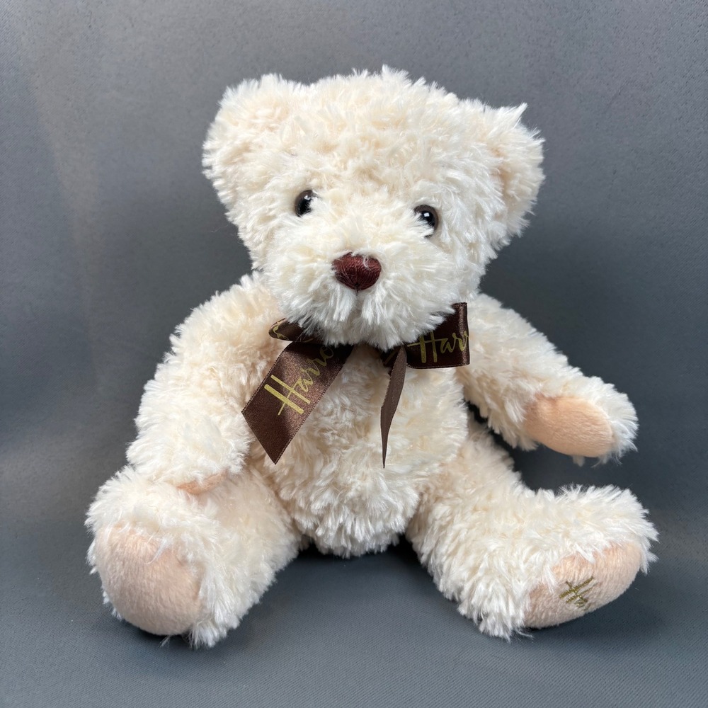 Harrods Plush Teddy Bear Cream Logo Ribbon Collectible Bear 10"